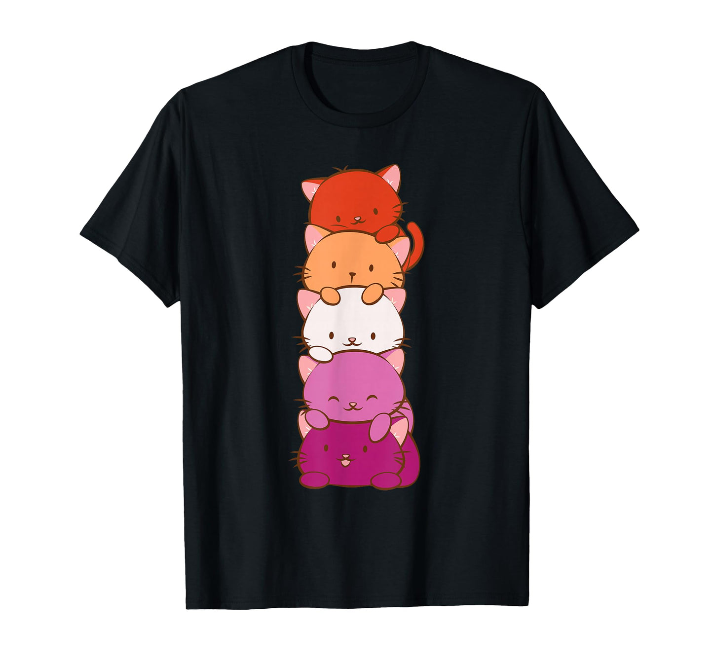 Orange Pink Lesbian Pride Flag Cute Kawaii Cat T-Shirt