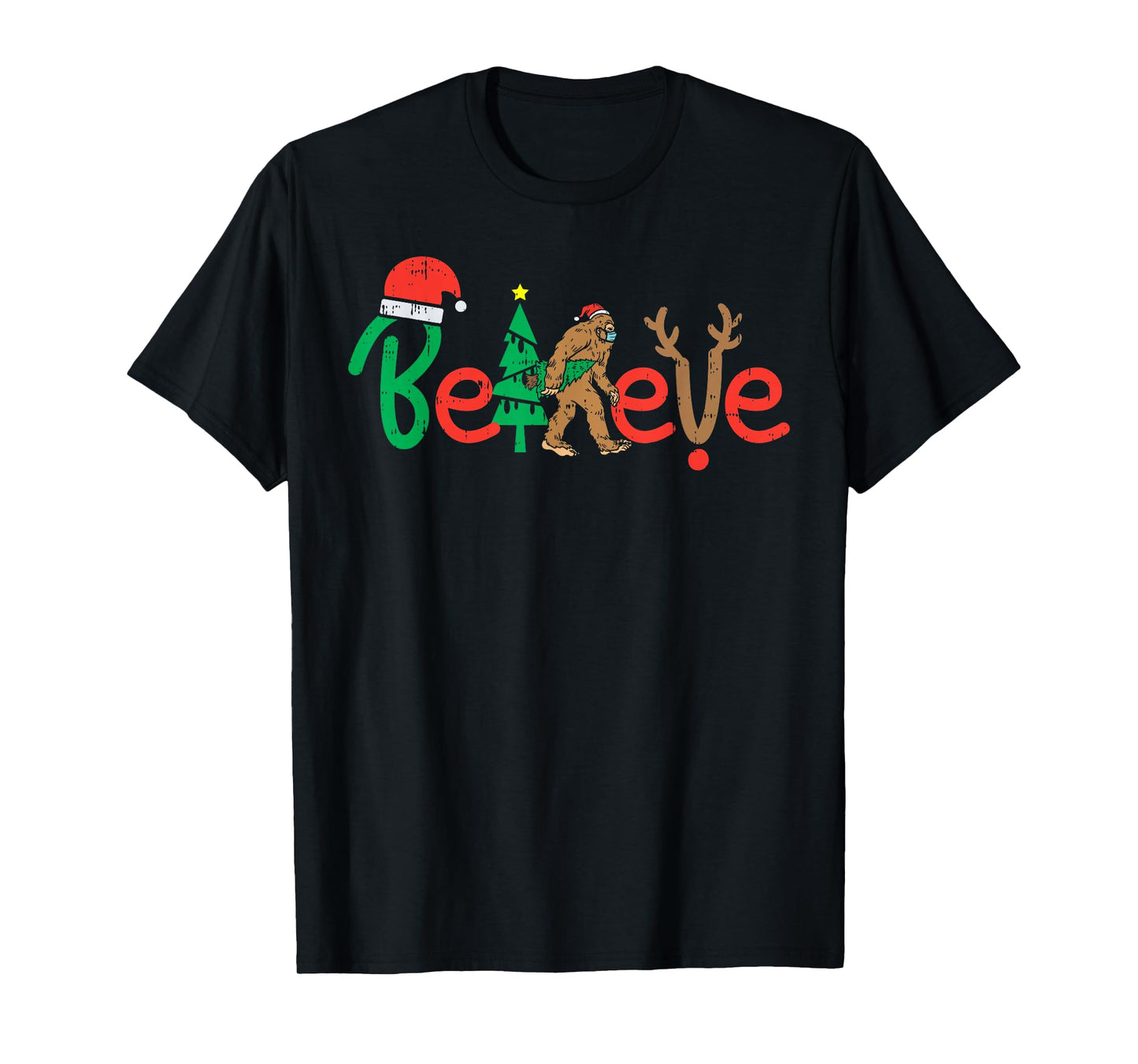 Believe Bigfoot Sasquatch In Mask Christmas Quarantine Gift T-Shirt