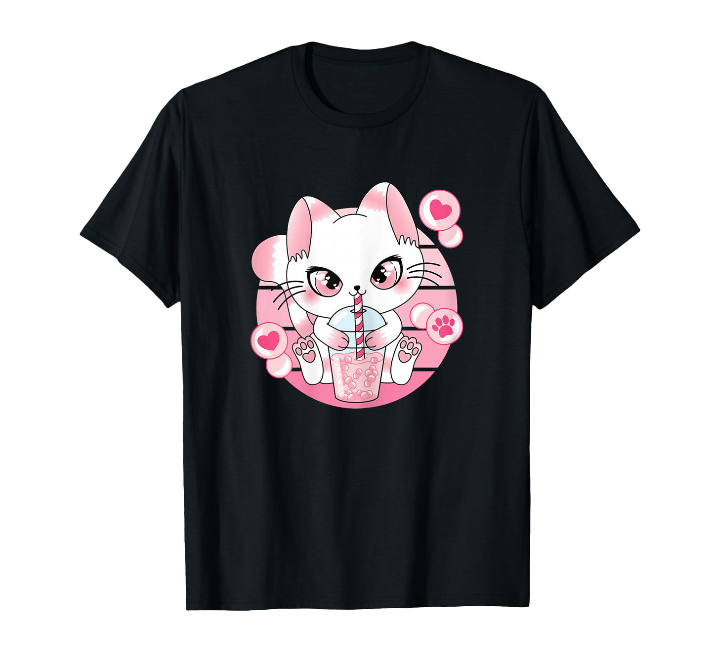 Japanese Anime Cat Kawaii Bubble Tea Women Girls Kids T-Shirt