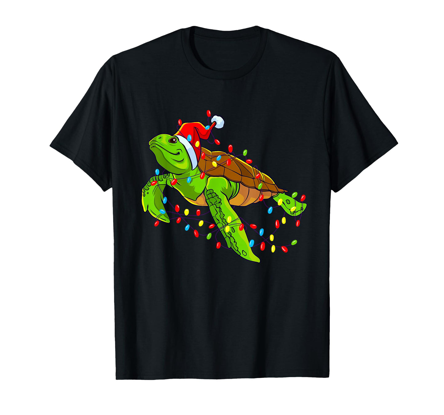Sea Turtle Christmas Lights Funny Santa Hat Merry Christmas T-Shirt