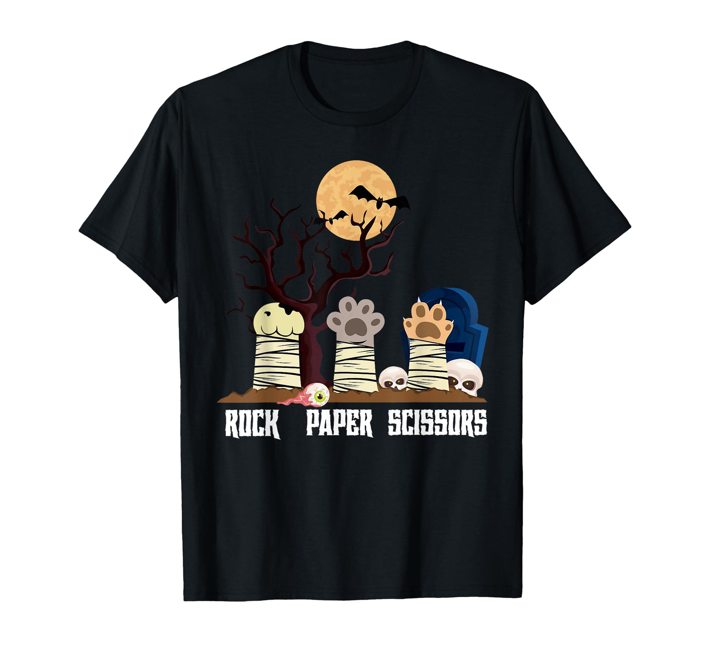 Rock Paper Scissors Animal Meme Halloween Zombie Cat Men Women Kids T-Shirt