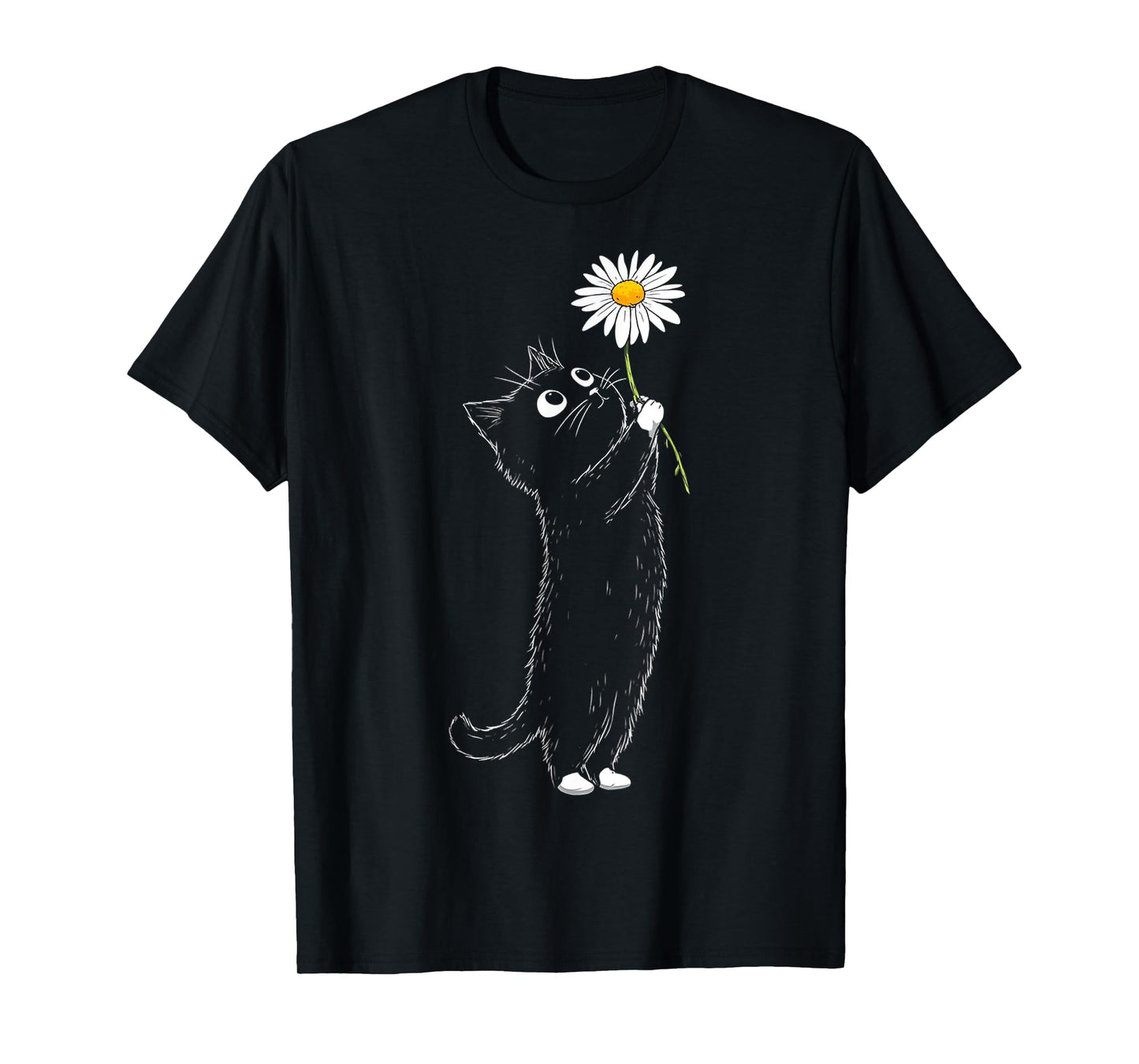 Cat Holding Flower Drawing Cute Artwork Animal Graphic Cat T-Shirt