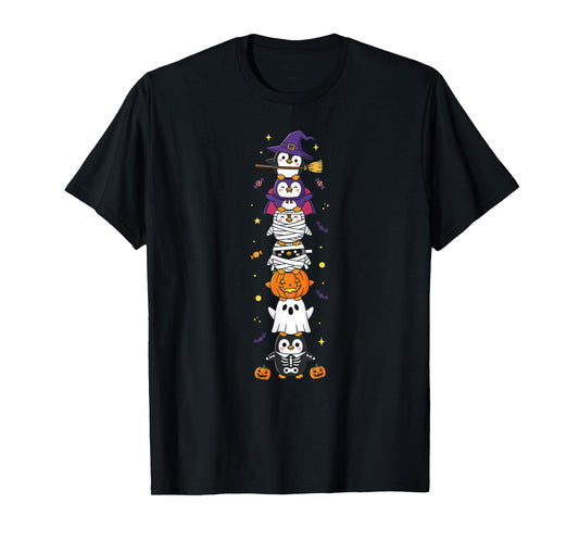 Funny Penguin Witch Vampire Ghost Halloween Kids Mens Womens T-Shirt
