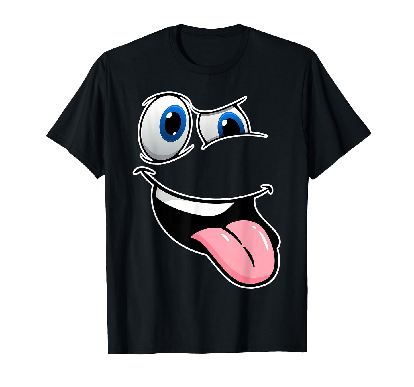 Funny Crazy Eyes & Tongue Out Hilarious Cartoon Face Tee T-Shirt