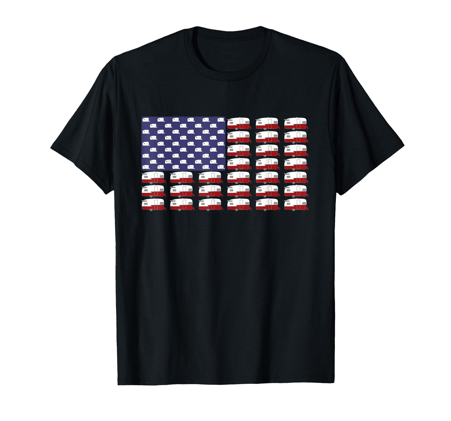 Vintage RV Camper Trailer American Flag T-Shirt