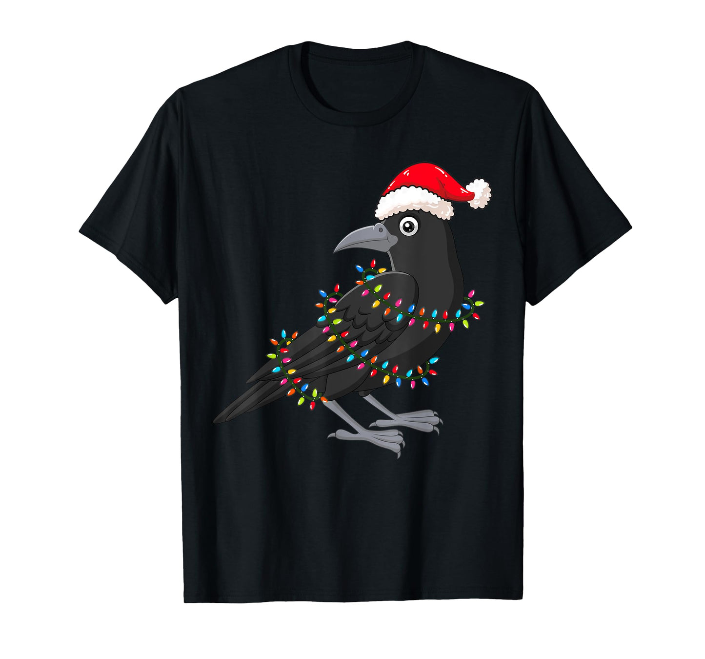 Christmas Lights Crow Wearing Xmas Hat - Funny Crow Lover T-Shirt