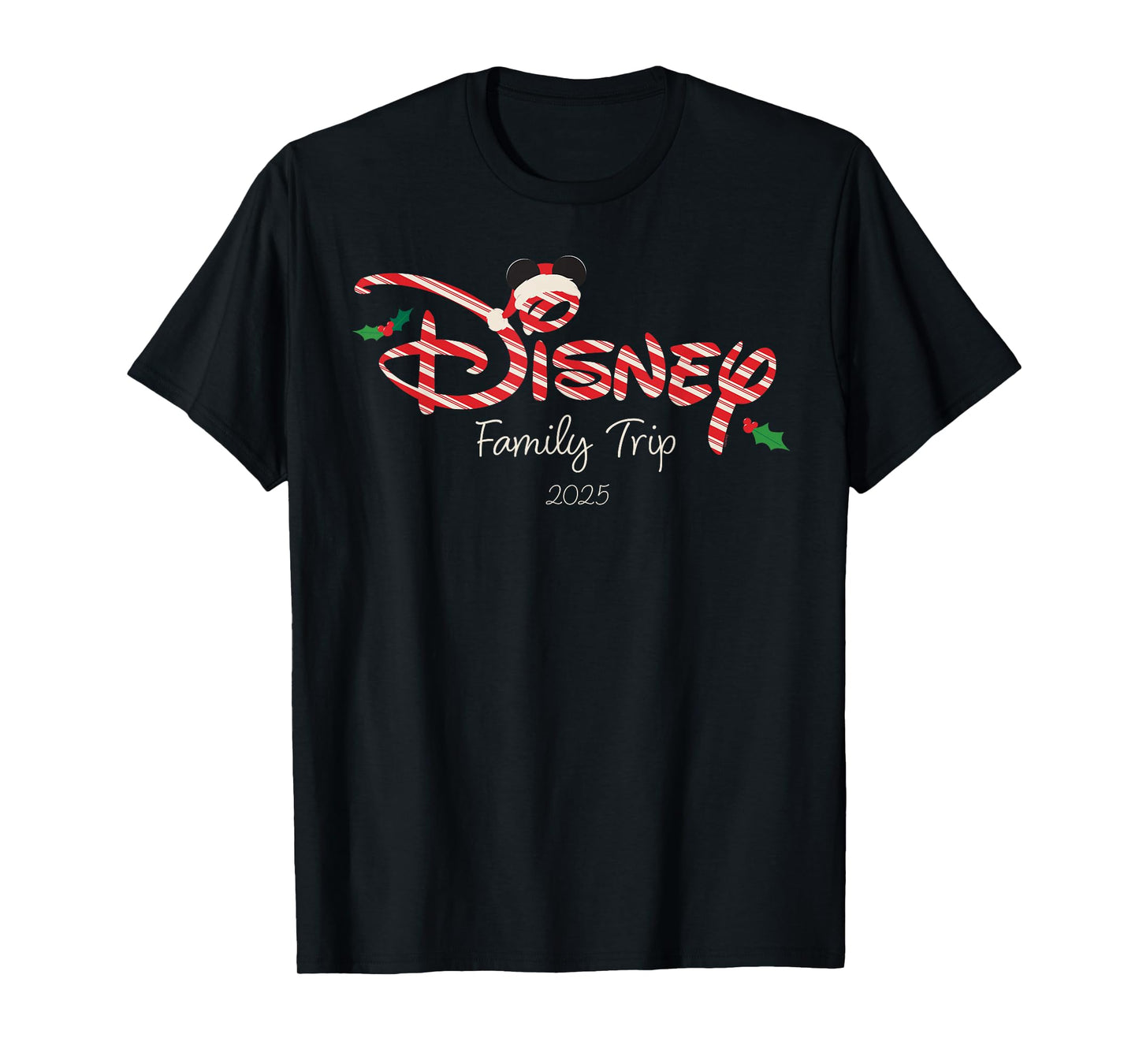 Disney Christmas Family Trip 2025 Candy Cane Script Logo T-Shirt