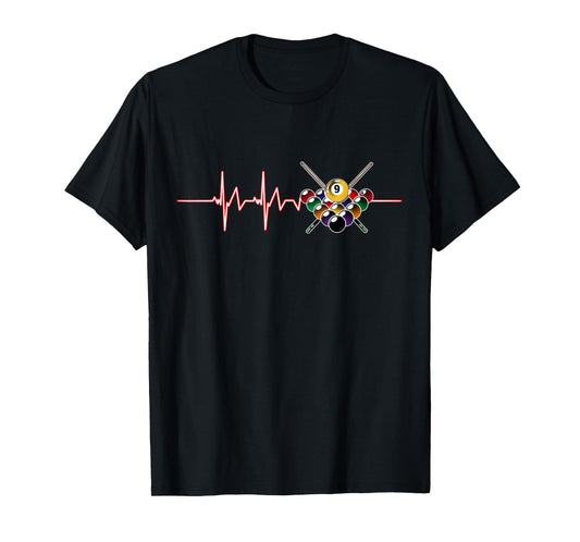 Billiard 9-Ball Pool Player Billiard Cue Sports Heartbeat T-Shirt