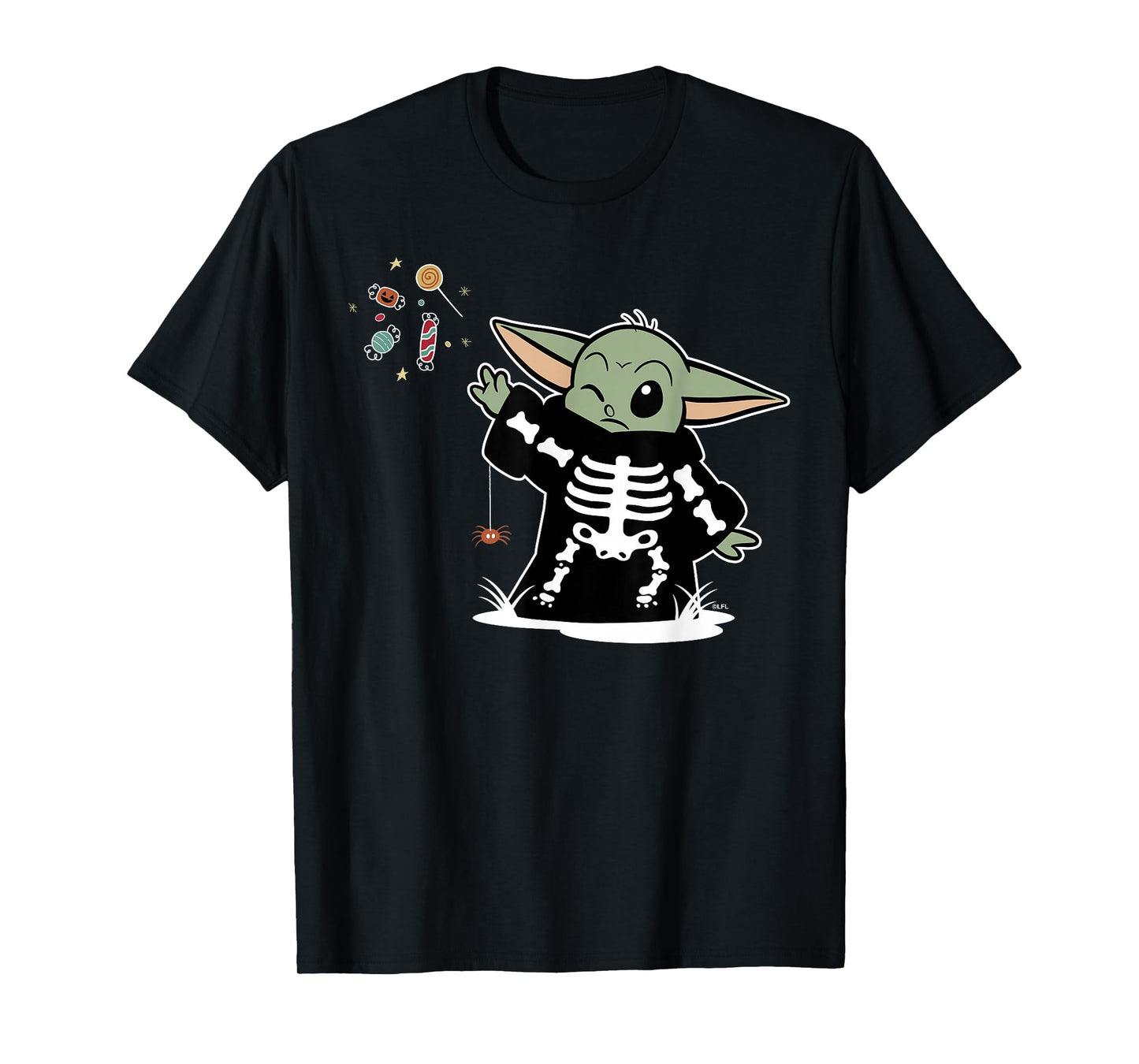 Star Wars Grogu Halloween Skeleton Costume Force Float Candy T-Shirt