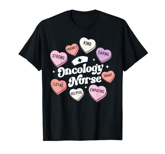 Valentines Day Oncology Nurse Cancer Support Groovy Hearts T-Shirt
