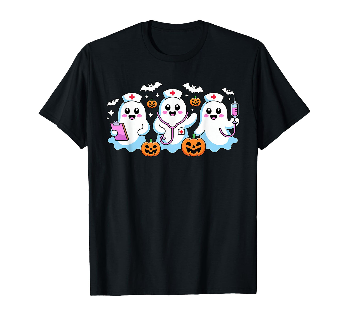 Ghost Nurses Halloween Crew Scrub Costume Stethoscope CNA RN T-Shirt