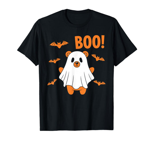 Funny Halloween Bear Boo Ghost Costume Bats T-Shirt