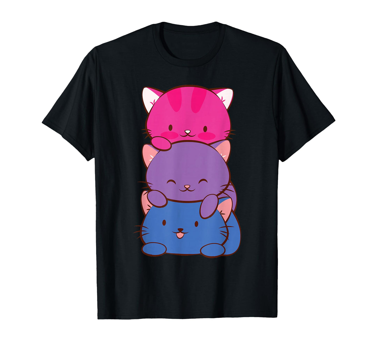 Bisexual Pride Kawaii Kitty Cat Stack Anime T-Shirt