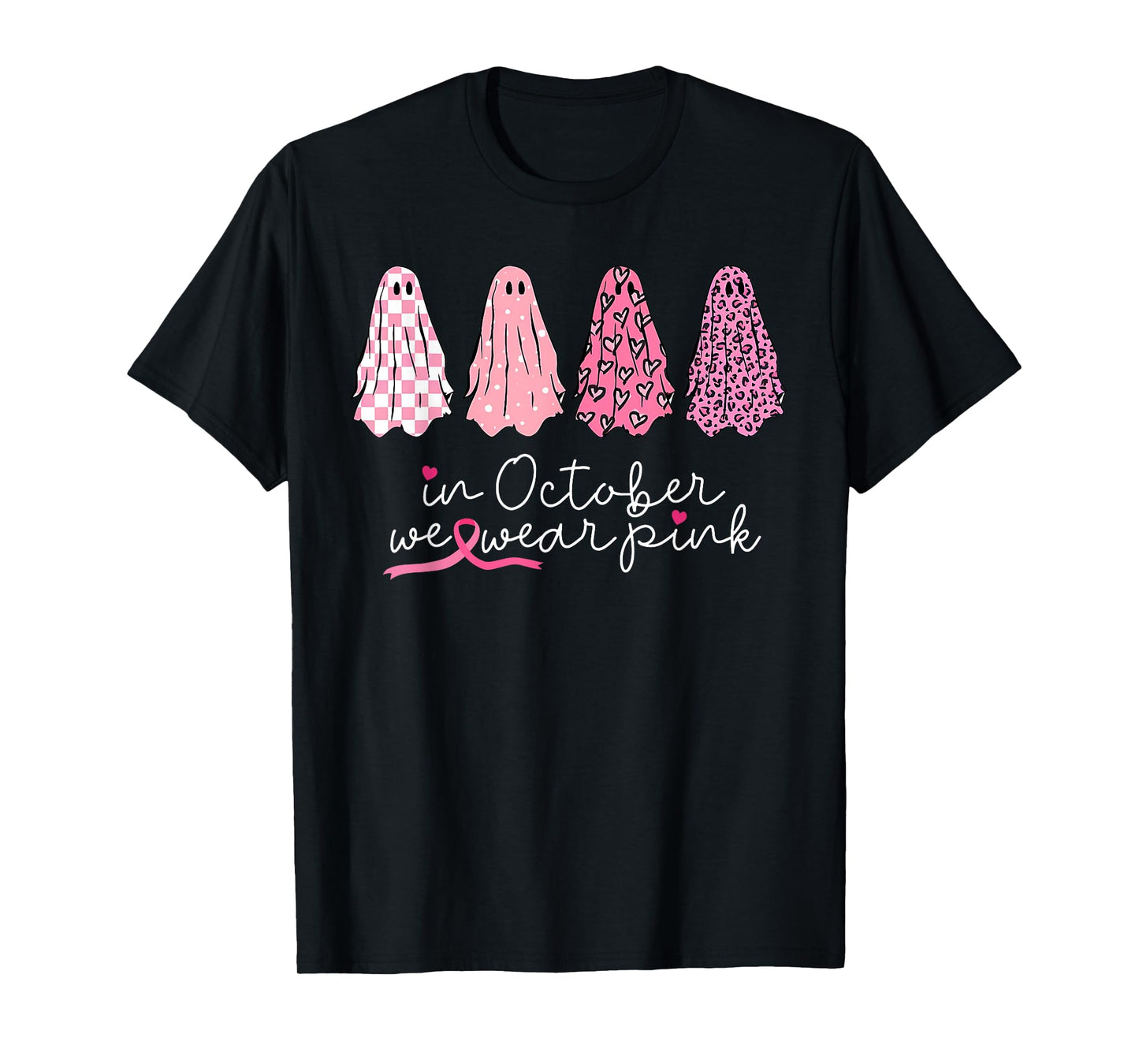 in October We Wear Pink Ghosts Halloween Breast Cancer T-Shirt
