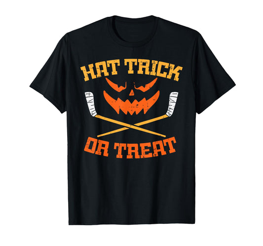 Hat Trick Or Treat Ice Hockey Halloween Boy Men Player Coach T-Shirt