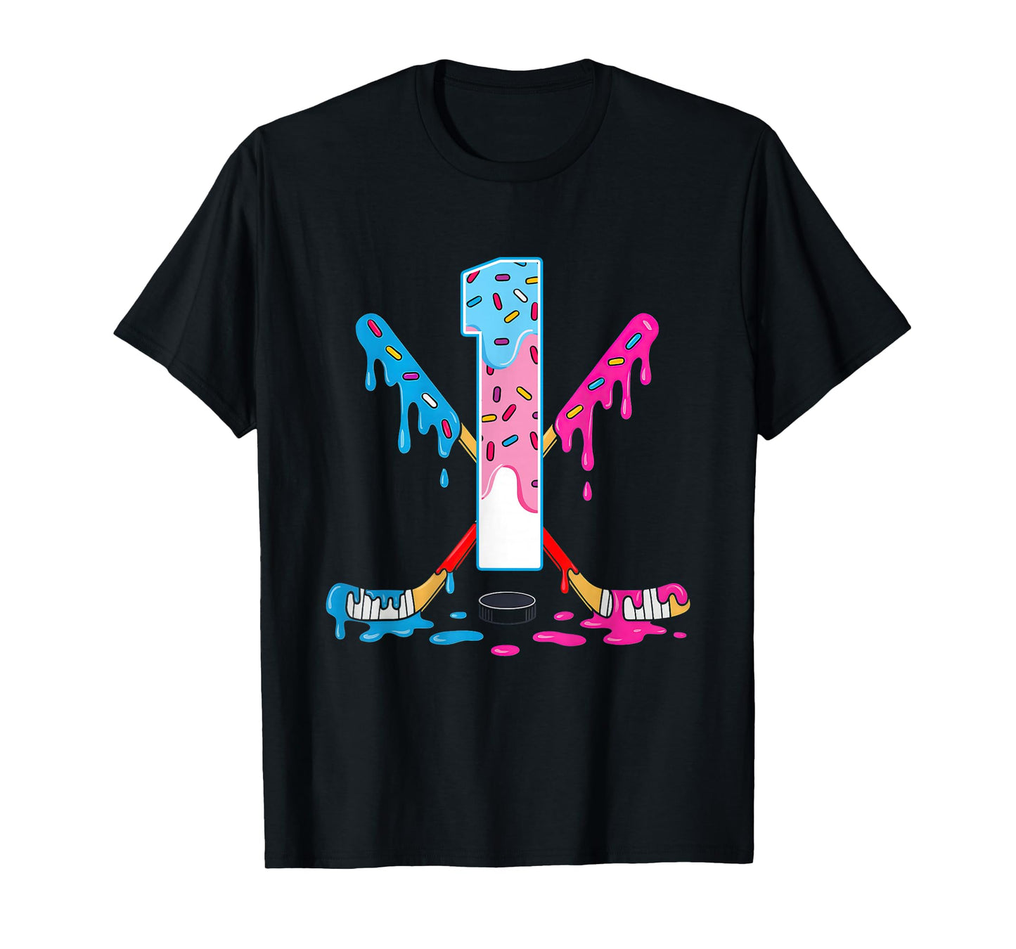 Hockey 1 Years Old Ice Cream Drip 1st Birthday Kids Gift T-Shirt