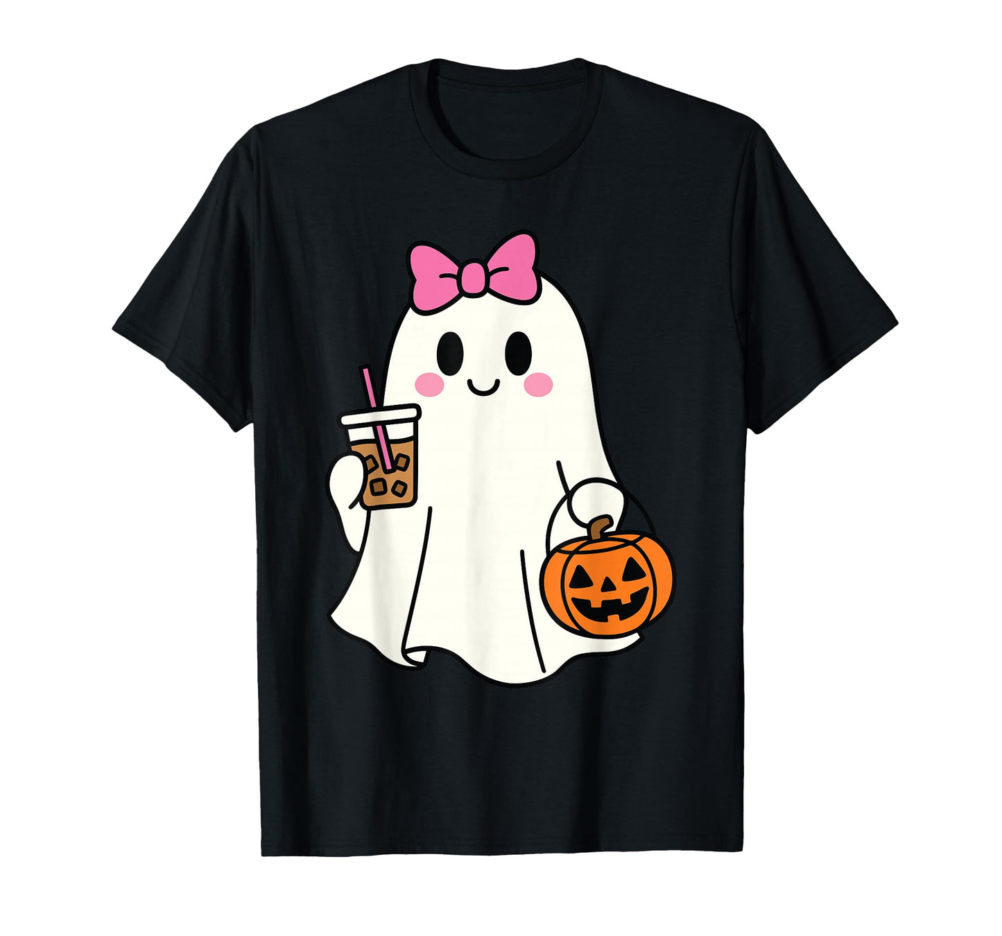 Halloween Ghost Drinking Coffee iced Coffee Costume Women T-Shirt