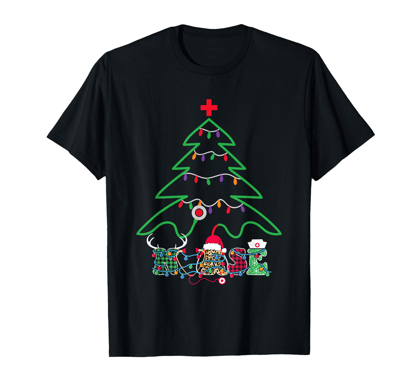 Stethoscope Christmas Tree Nurse Christmas Scrub Top Xmas T-Shirt