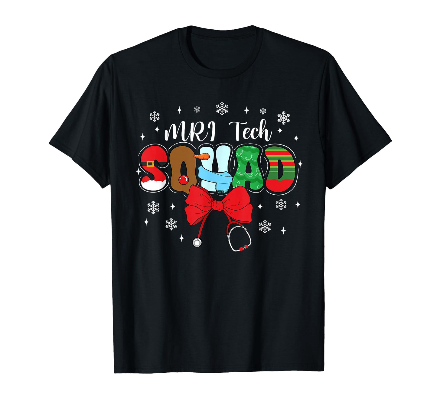 MRI Tech Squad Bow Stethoscope Santa Cute Christmas T-Shirt