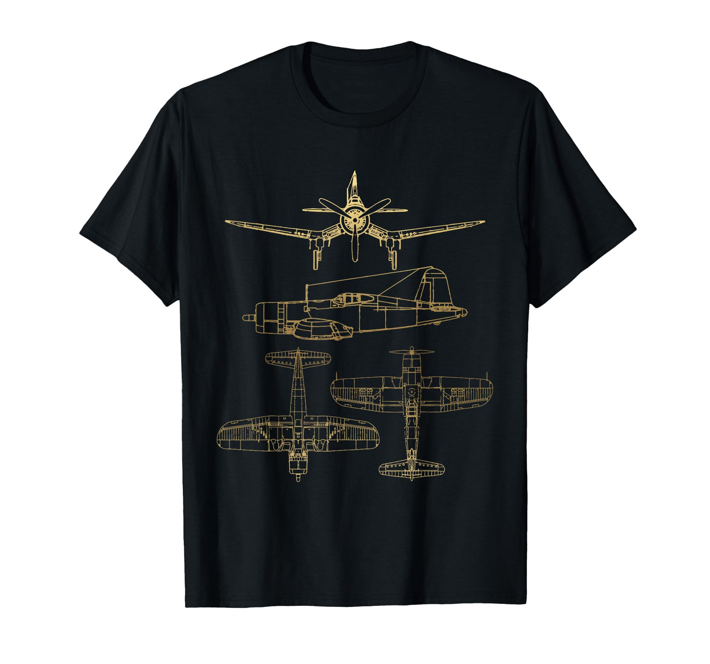 Corsair F4U WW2 Plane Warbird Blueprint Schematics Diagram T-Shirt