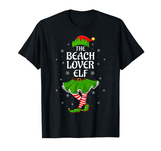 Beach Lover Elf Christmas Family Girls Women Elf Squad Xmas T-Shirt