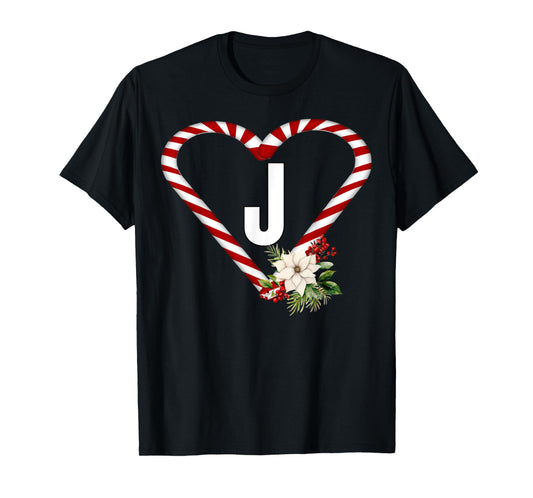 Letter J Christmas Candy Cane Holiday Novelty Christmas T-Shirt