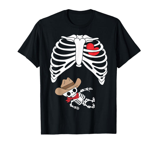Baby Pregnancy Halloween Skeleton Xray Cowboy Boy Pregnant T-Shirt