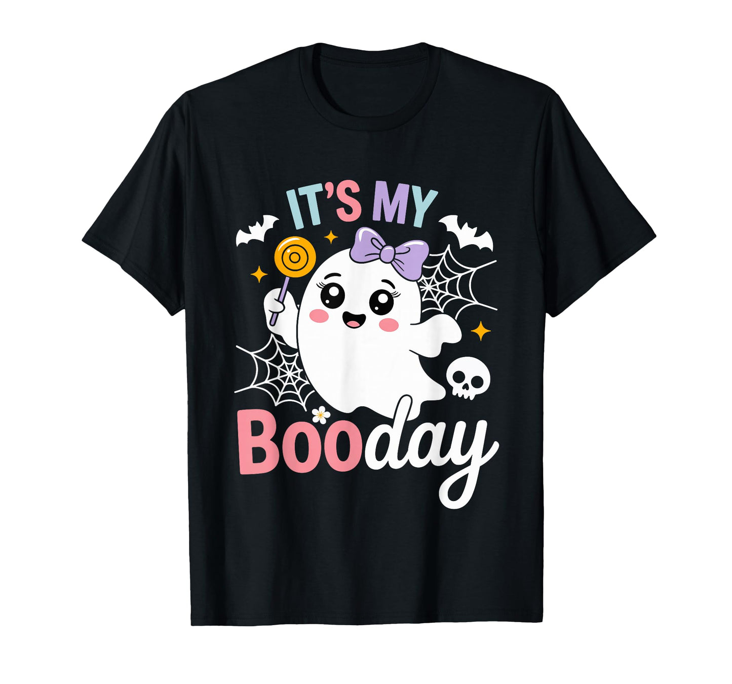 Funny Its My Boo Day Cute Halloween Birthday Ghost Pink Bow T-Shirt