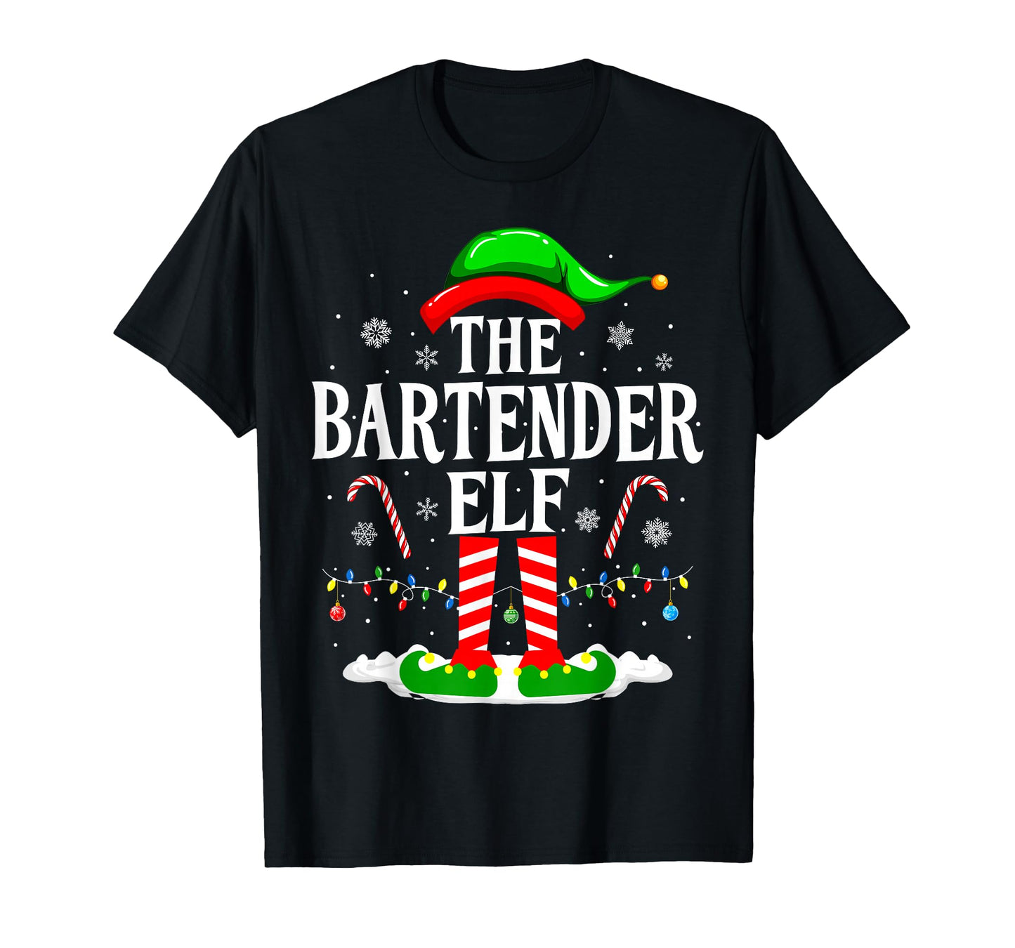 The Bartender Elf Funny Xmas Mixologist Christmas Bartender T-Shirt