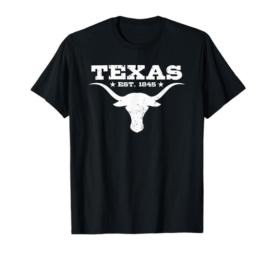 Vintage Texas Distressed Est. 1845 Longhorn Bull T-Shirt