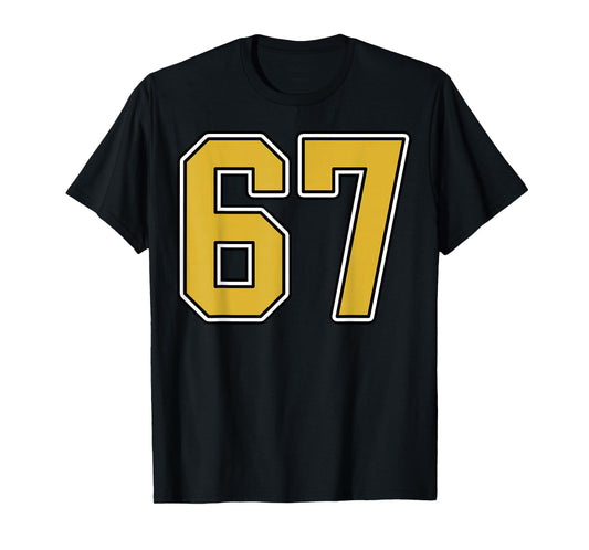 Old Gold Black White Sports Number 67 Jersey Uniform Player T-Shirt