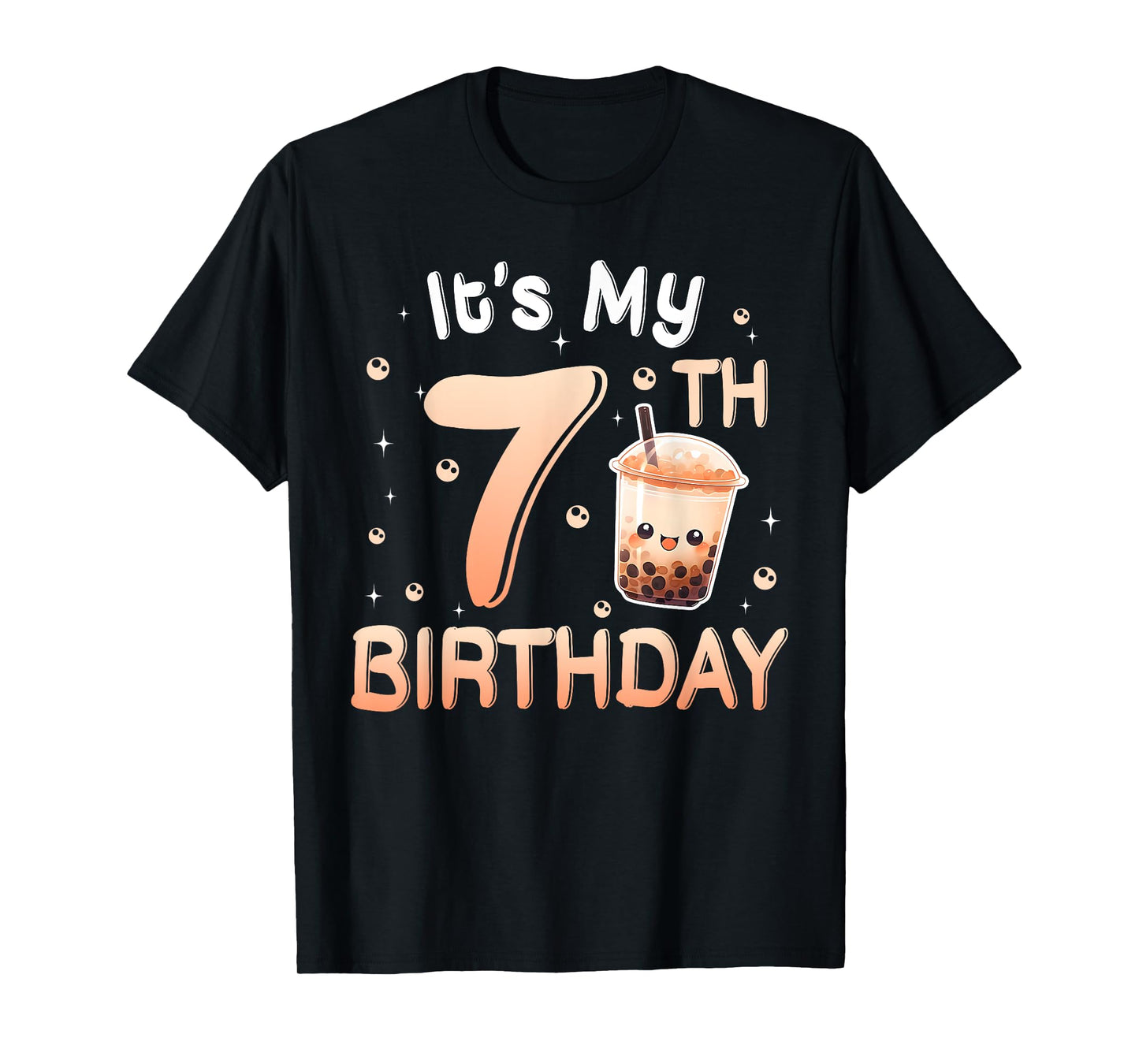 It's My 7th Birthday Bubble Boba Tea Party 7 Year Old Girl T-Shirt