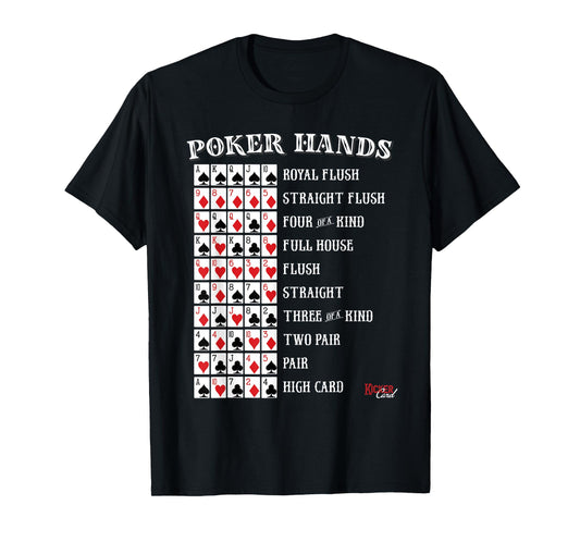 Poker Hands Cheat Sheet Casino Games Card Player Gift T-Shirt