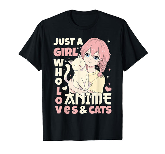Just A Girl Who Loves Anime & Cats Teen Anime Girl Cat Lover T-Shirt