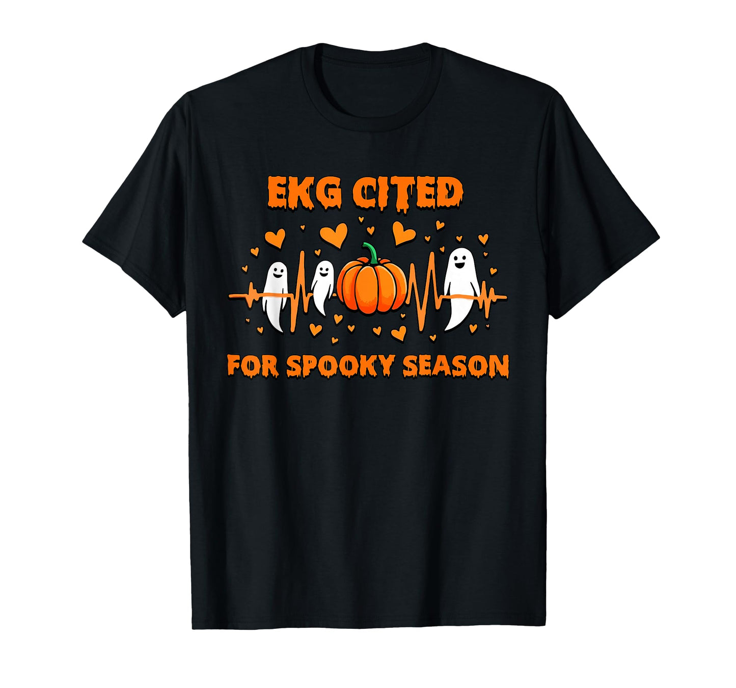 EKG Cited for Spooky Season Halloween Fall Pumpkin Heartbeat T-Shirt