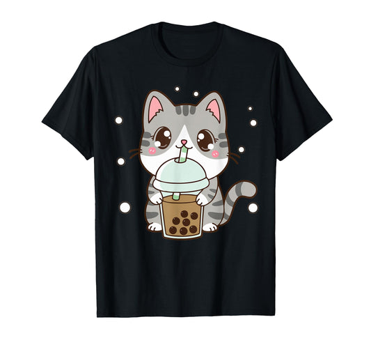 Cat Boba Tea Cat Women Teen Girl Japanese Anime Cute Graphic T-Shirt