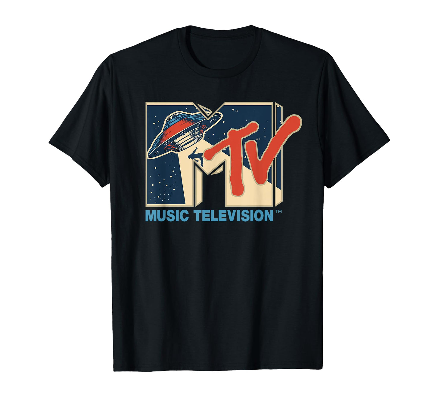 Mademark x MTV - MTV Logo Alien UFO Space Ship Teleporting Beam In Space MTv T-Shirt