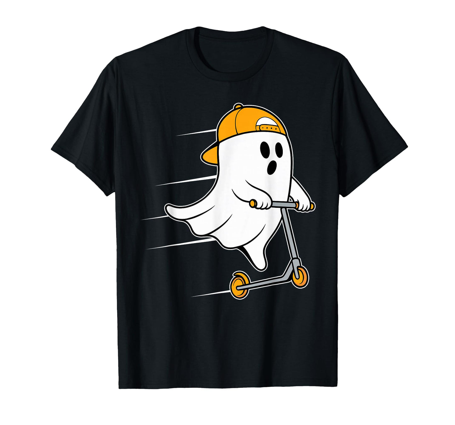 Funny Ghost Playing Stunt Scooter Halloween Costume Day Boys T-Shirt