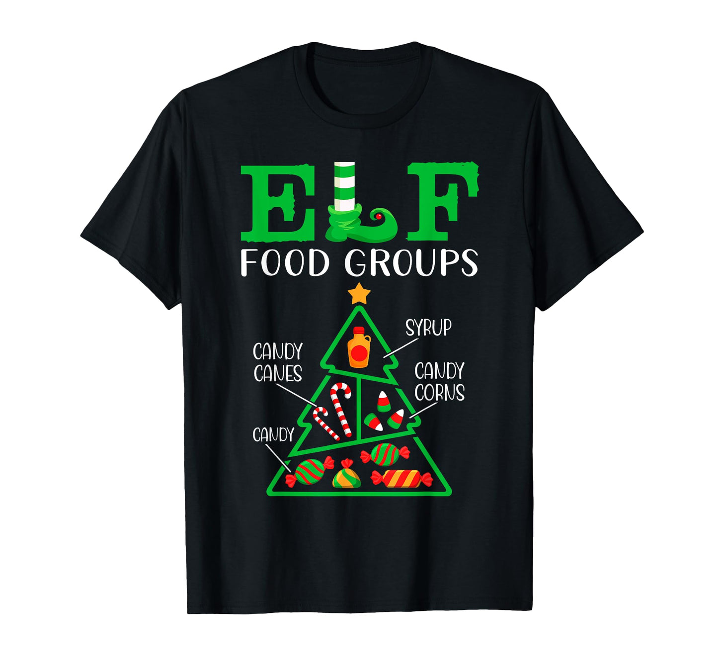 Candy - Candy Canes - Candy Corns - Syrup - ELF Food Groups T-Shirt