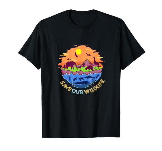 Wowsome! Save our Wildlife – World Wildlife Day T-Shirt, Small, Black