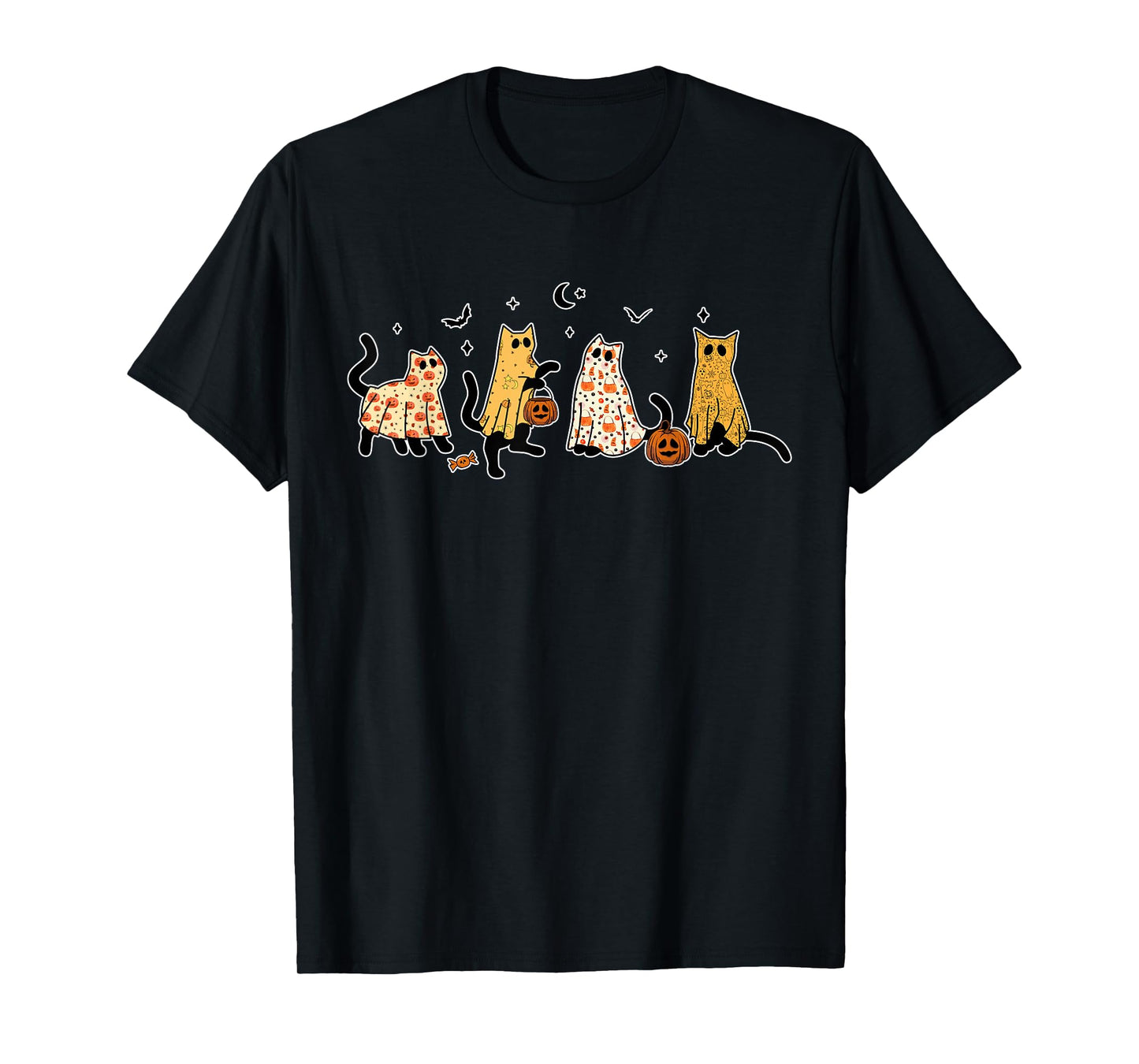 Cute Black Cats in Ghost Costume Women and Men Halloween T-Shirt