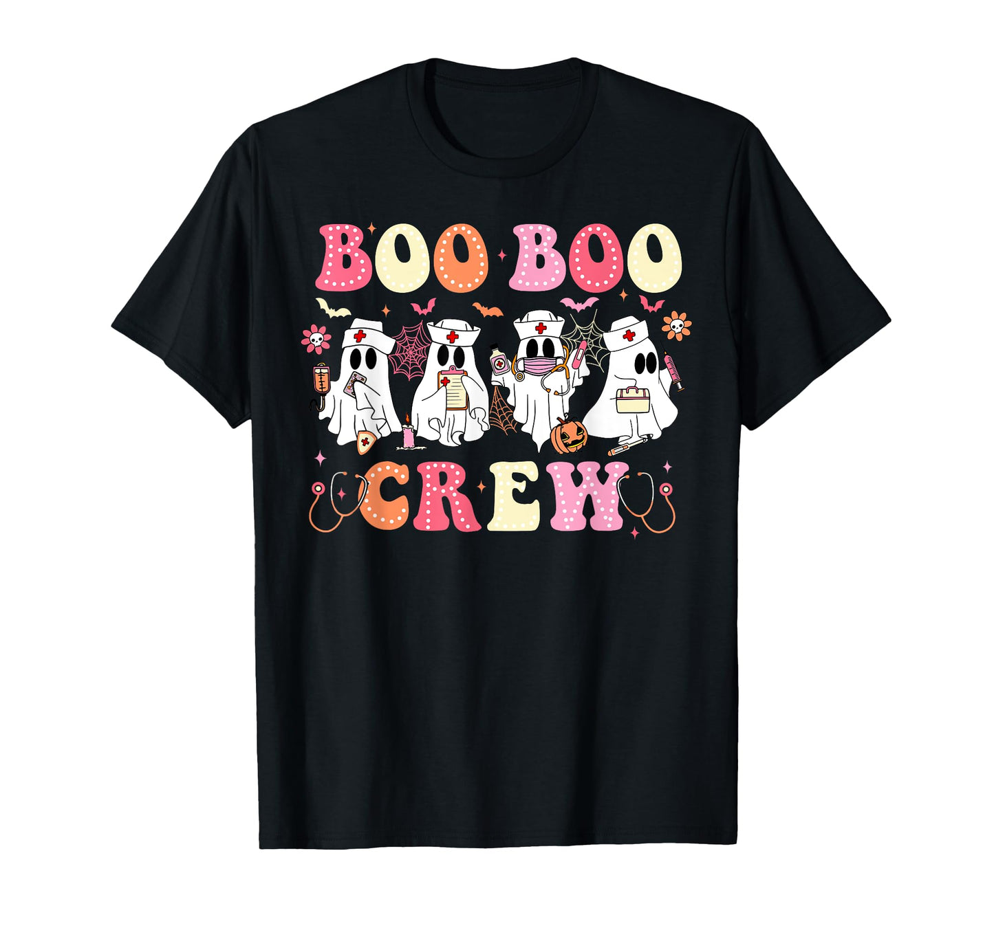 Funny Boo Boo Crew Nurse Ghost Women Halloween Nurse Groovy T-Shirt