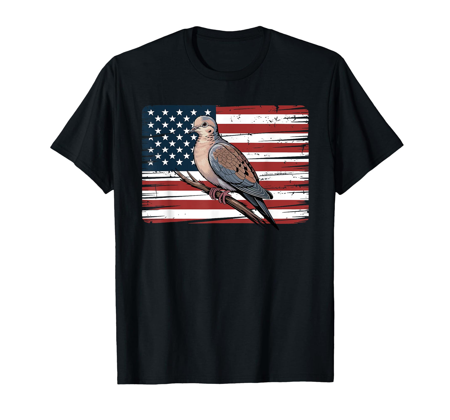 Mourning Dove Bird Lover Bird Watching USA American Flag T-Shirt