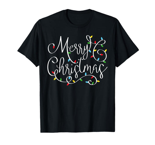 Merry Christmas Tree Lights Matching Xmas Pajamas T-Shirt