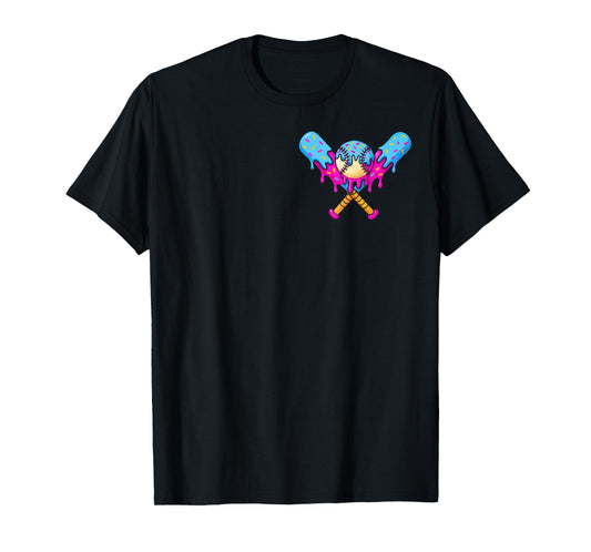 Baseball Drip Pocket Boys Bats Ice Cream Drip Youth Sports T-Shirt