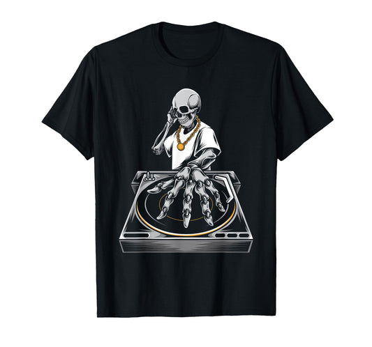 Skeleton DJ Lazy Halloween Costume Skull Disc Jockey T-Shirt