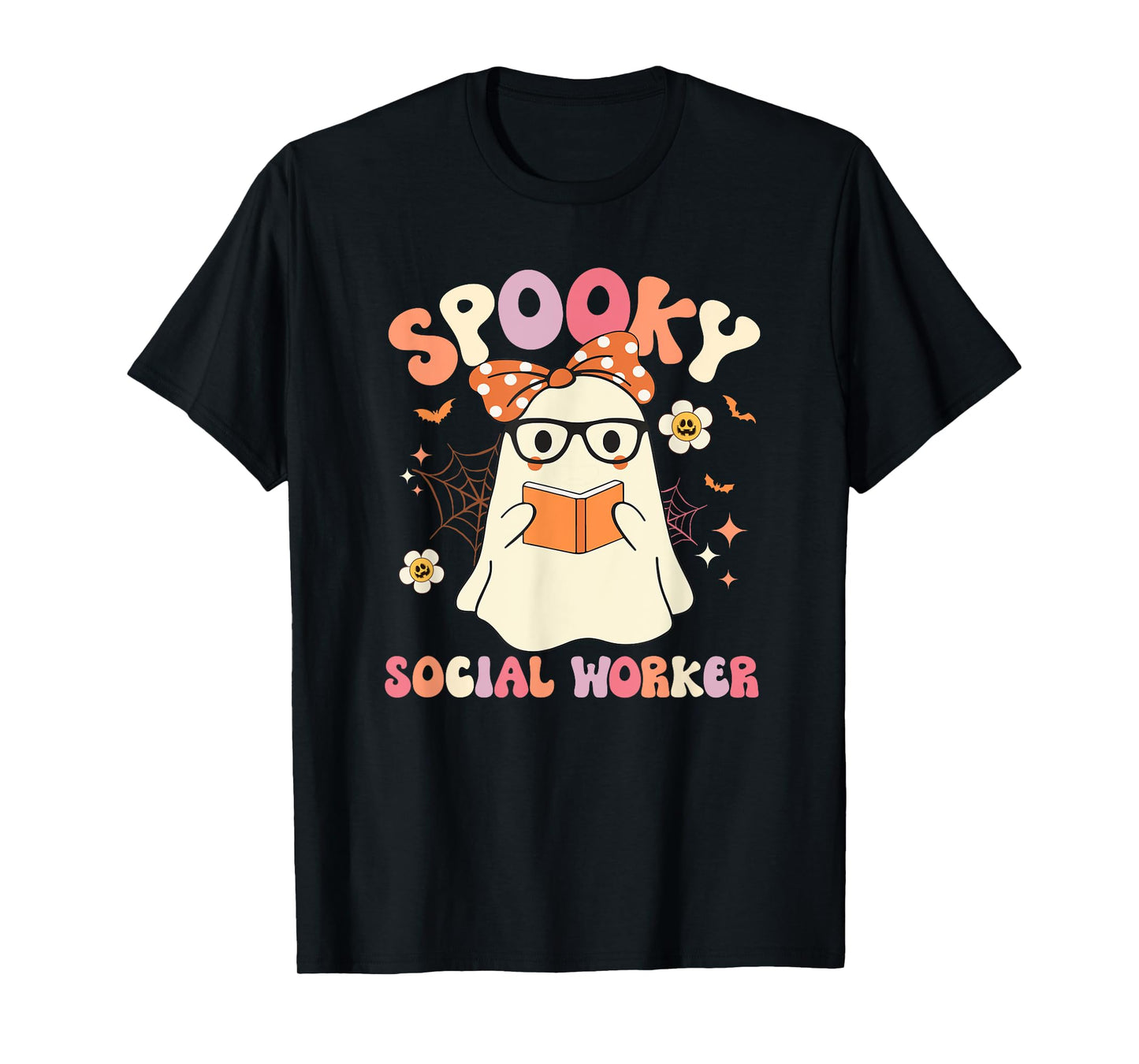 Groovy Spooky Social Worker Ghost Vintage Halloween Costume T-Shirt