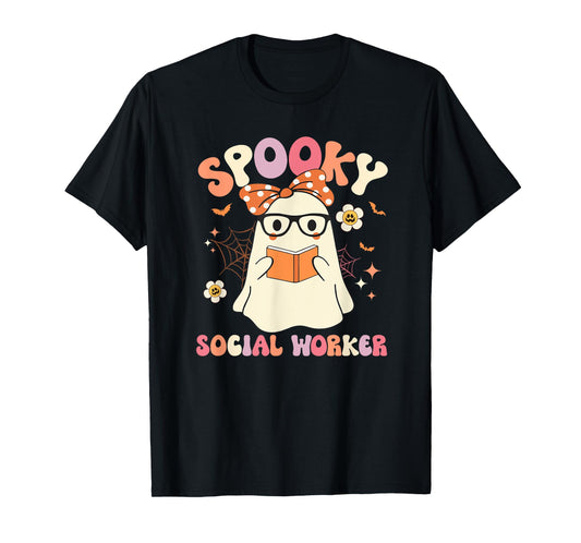 Groovy Spooky Social Worker Ghost Vintage Halloween Costume T-Shirt