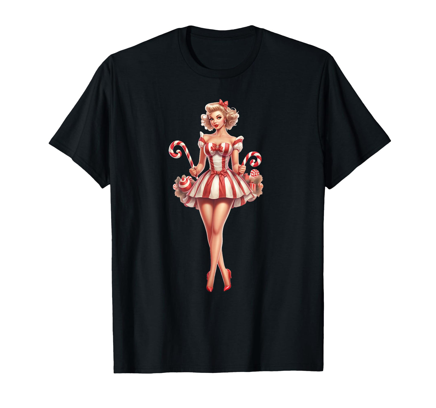 Christmas Pinup Girl With Christmas Candy T-Shirt