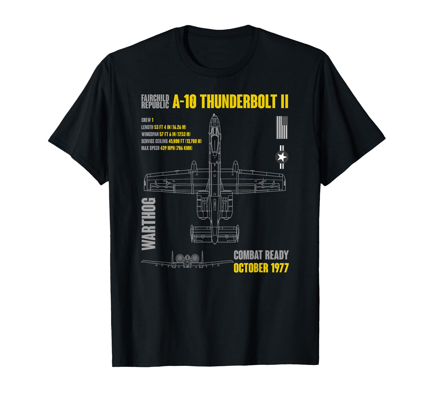 Military Aircraft A-10 Thunderbolt II Warthog USAF T-Shirt Small